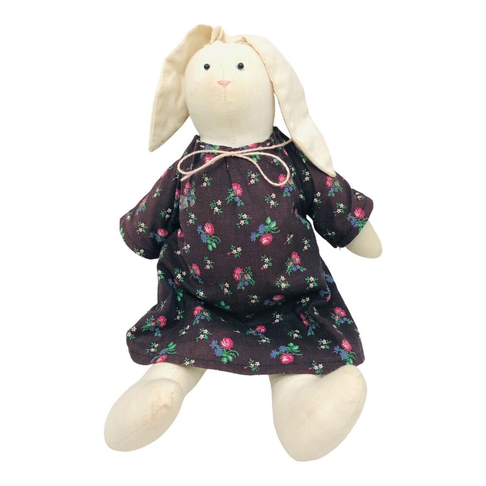 VTG Bunny Chintz Floral Dress Primitive Grain Feedsack Cotton Cloth Plush Easter